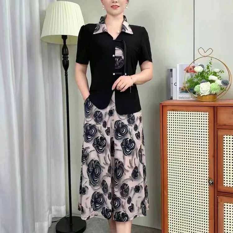 口袋薄款翻领时尚常规中老年女装洋气复古连衣裙减龄百搭长款