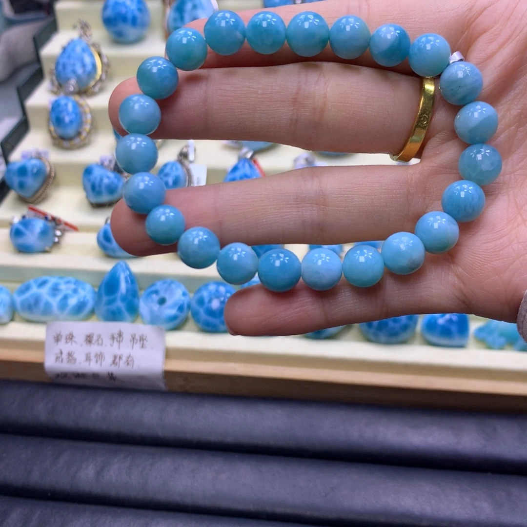 针钠钙石（海纹石）未镶嵌手串8+手串色差略异