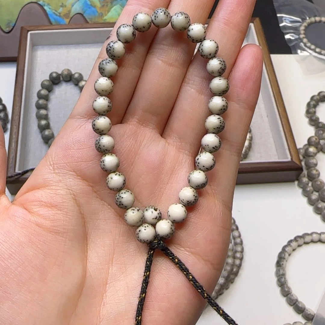星月菩提手串石玉半壁留白河豚圆珠小手捻7