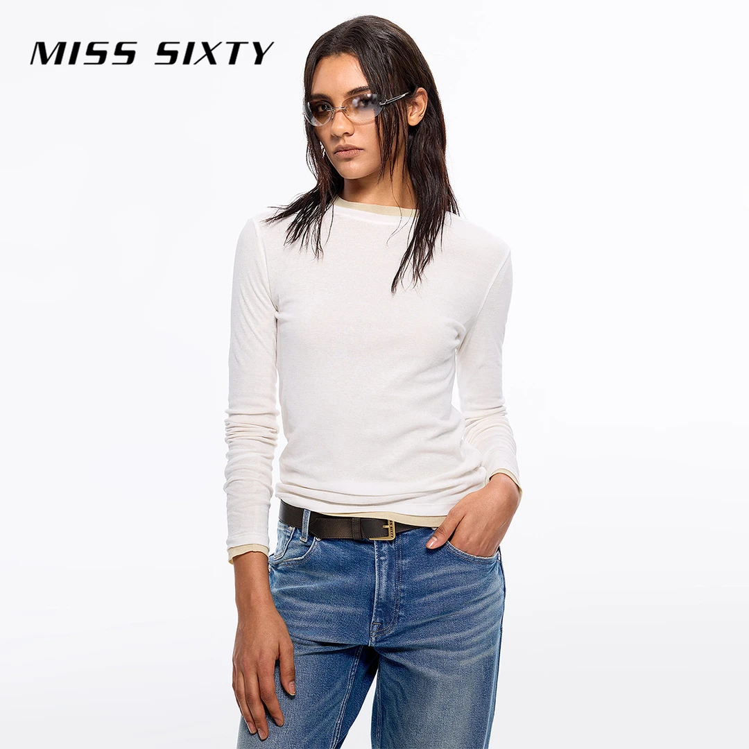【杨幂同款】Miss Sixty秋季新款长袖T恤女修身简约打底纯棉