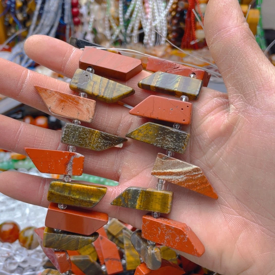 玛瑙/玉髓珠宝半成品未镶嵌黄虎红石塔链1条