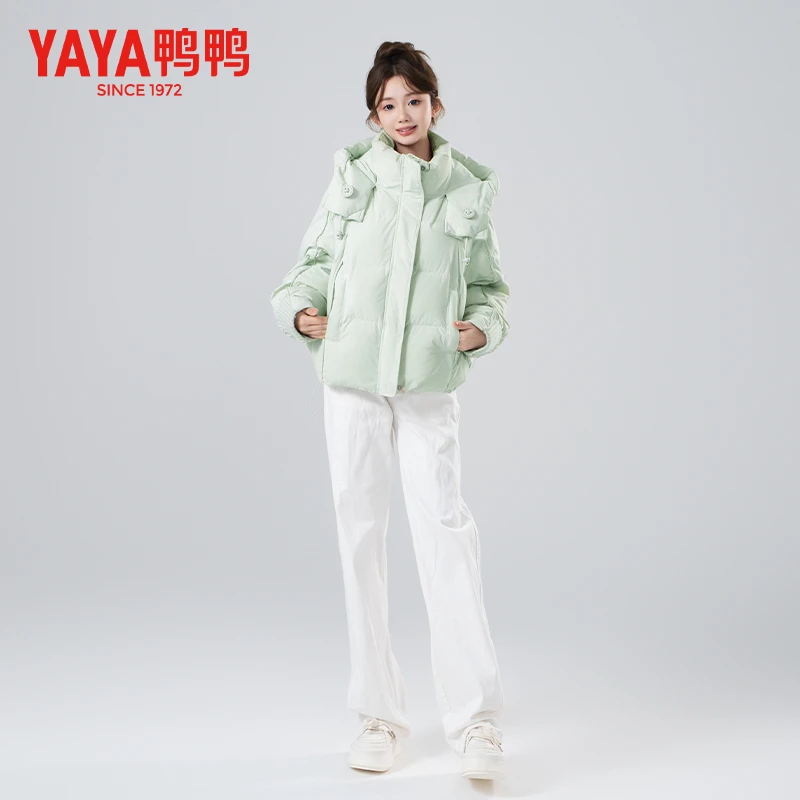 YAYA/鸭鸭新款鸭鸭短款羽绒服少女感连帽秋冬防风新YE4B614201A
