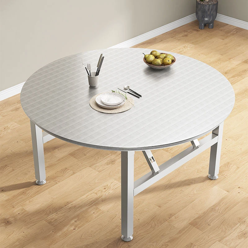 可折叠夜宵大排档烧烤大圆桌特厚食堂餐桌加厚不锈钢桌子圆桌家用