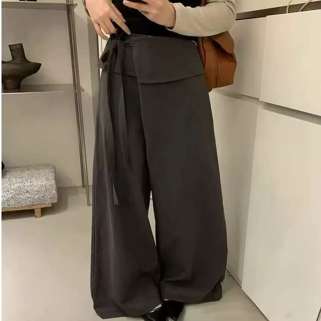 6828•亚麻裤 K# 东大门韩代简约高级感P帘绑带亚麻裤•