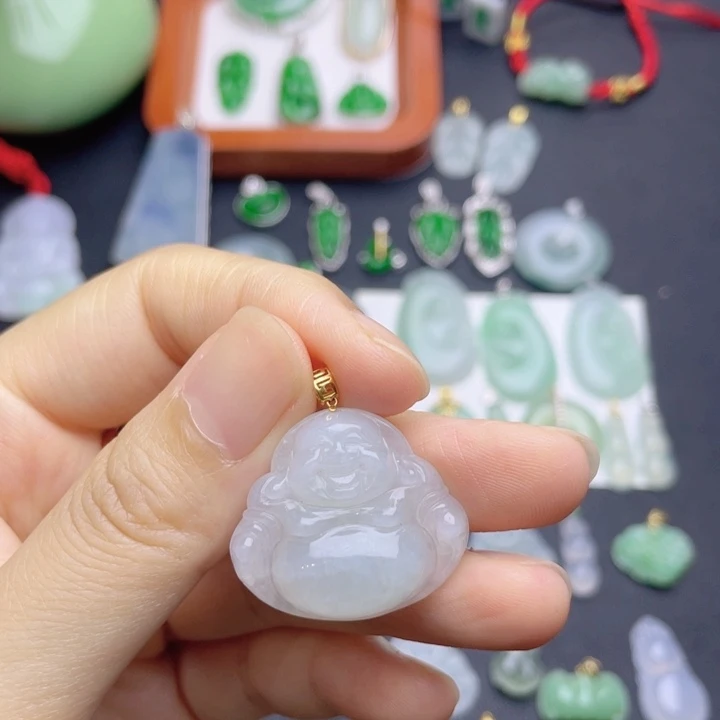 翡翠18K金镶嵌吊坠(不含链)大肚佛