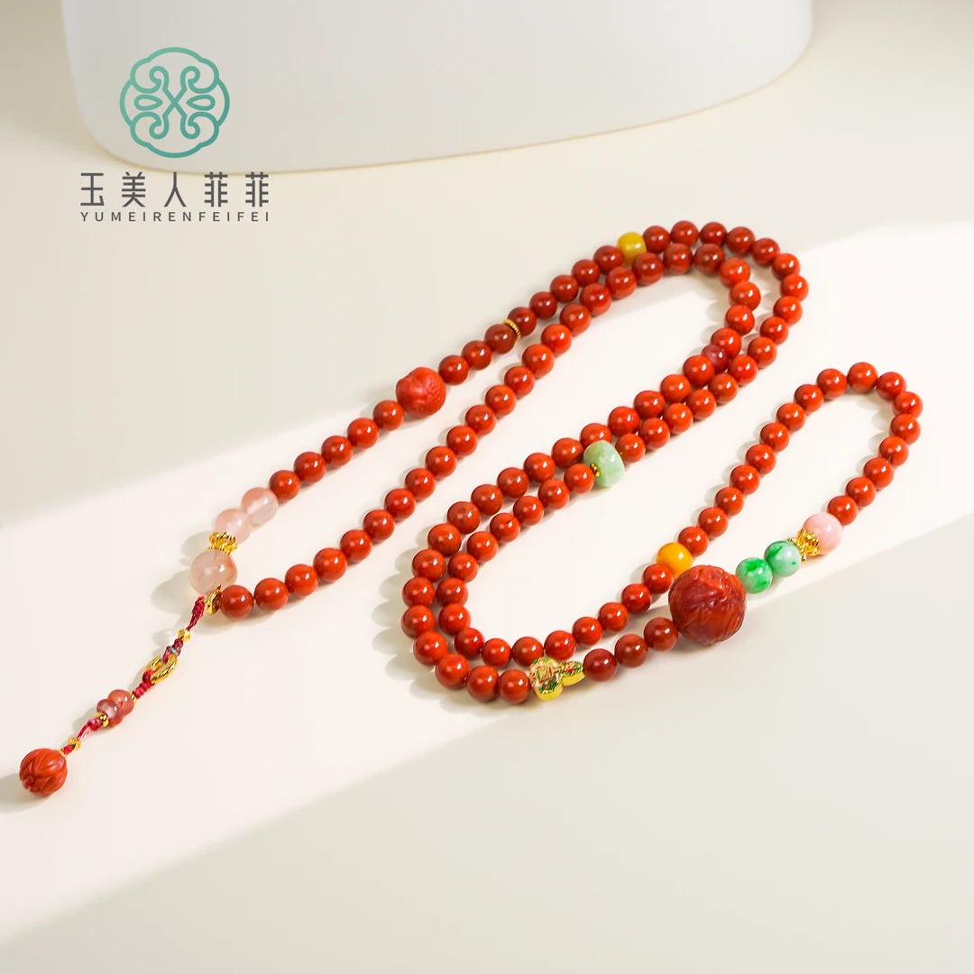 菲菲珠宝好^S925南红108颗圆珠约8mm项链