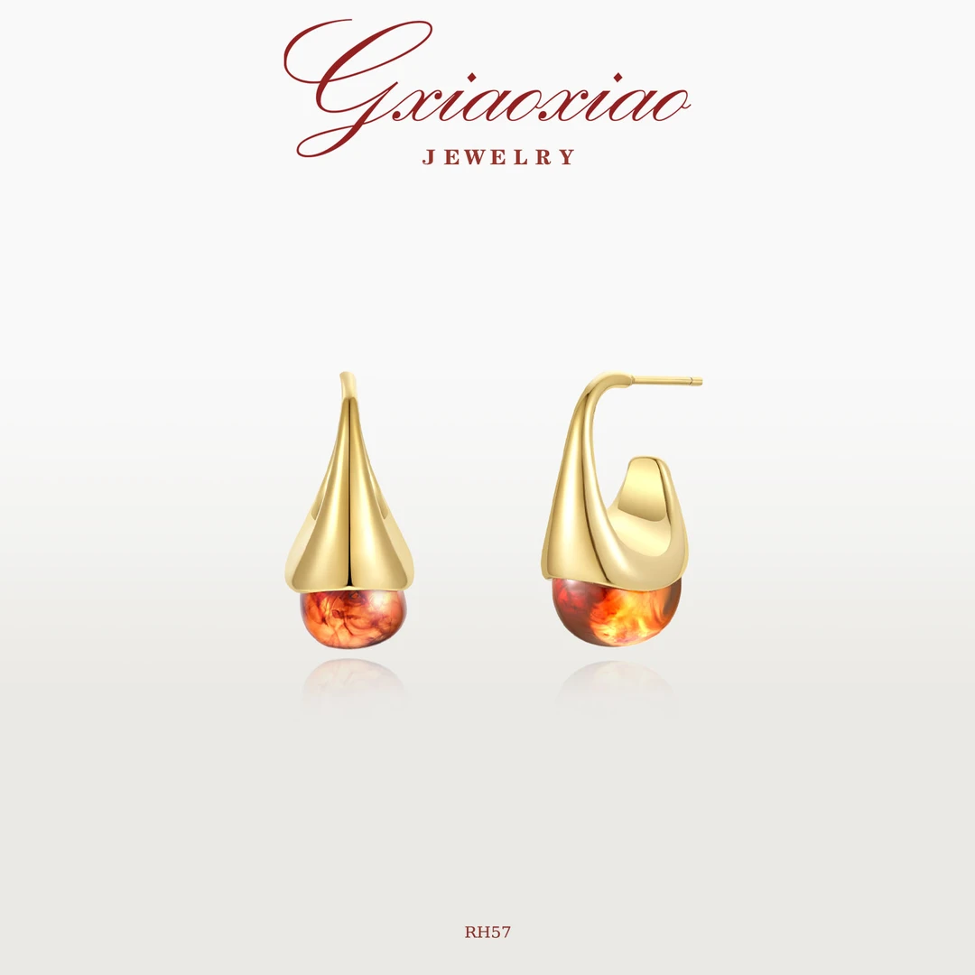 G XIAOXIAO 镀K金 【熔焰之泪】时尚气质高级感百搭耳环 RH57