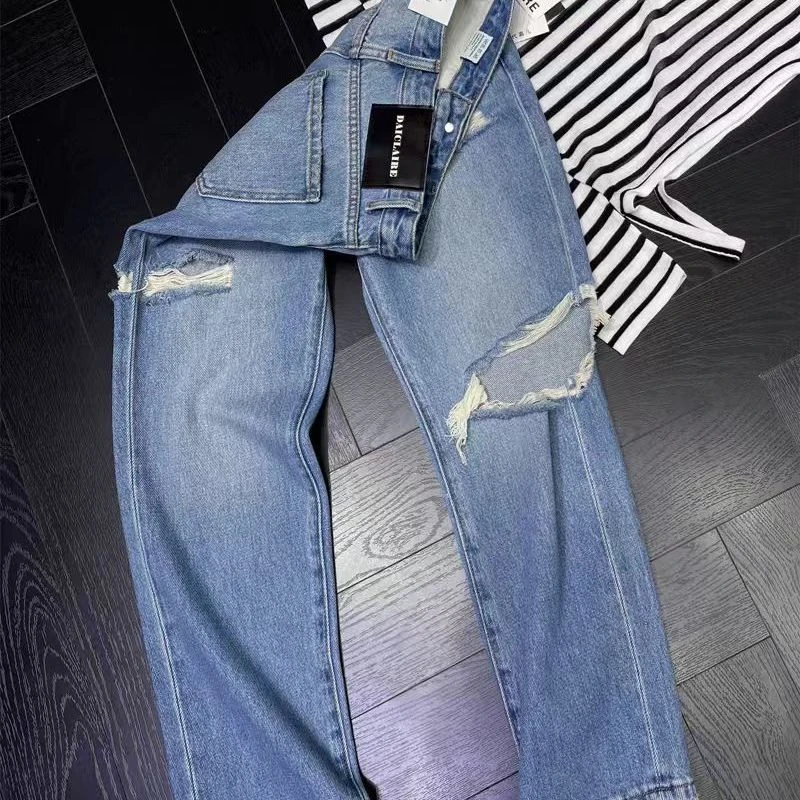 SU【388】代95 愫敏乞丐破洞牛仔小直筒裤显瘦九分烟管裤~