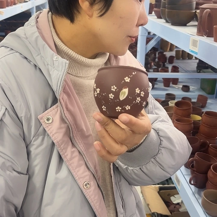 紫砂茶杯泥灰梅花主人杯