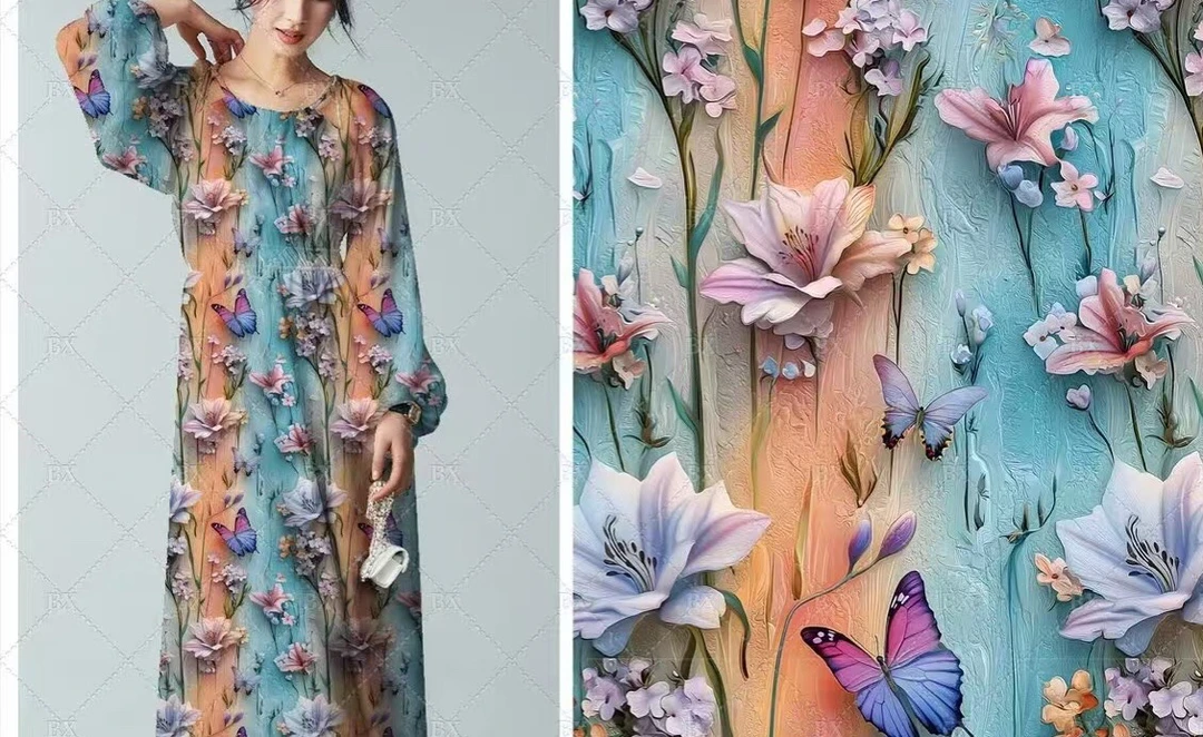 重磅棉绸.5D立体白玉兰.春夏连衣裙旗袍床单被罩面料柔软透气