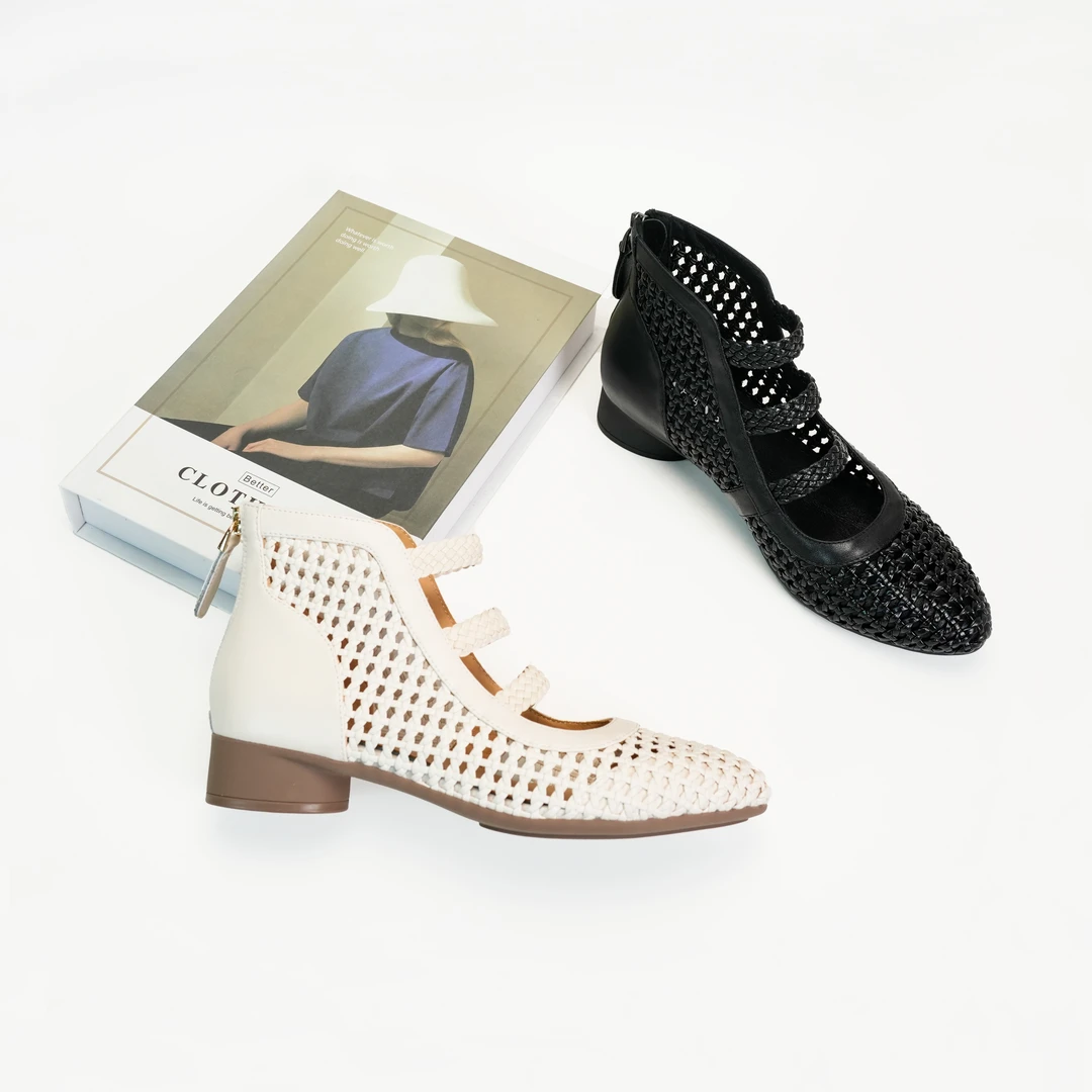 3厘米/高帮洞洞手工靴编织镂空真皮时尚夏季透气真皮粗跟春夏