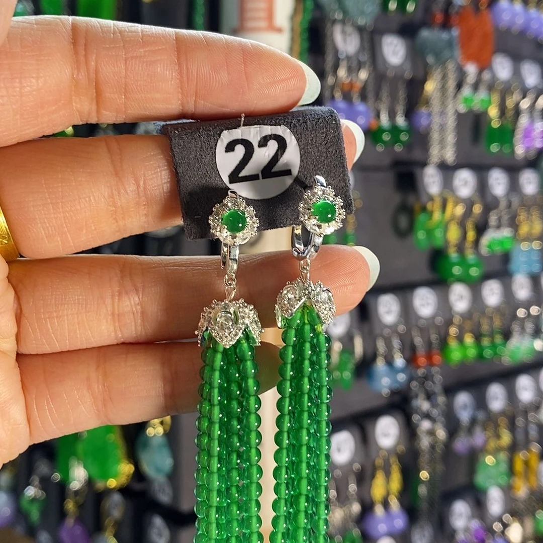 银S925镶嵌翡翠耳饰22