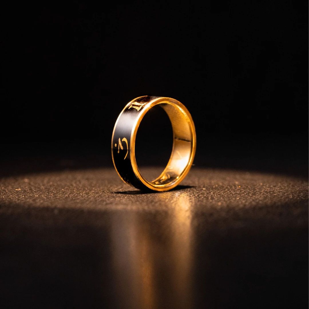 金大师乌铜走金（金胎总金）六字真言戒指（定制圈口）