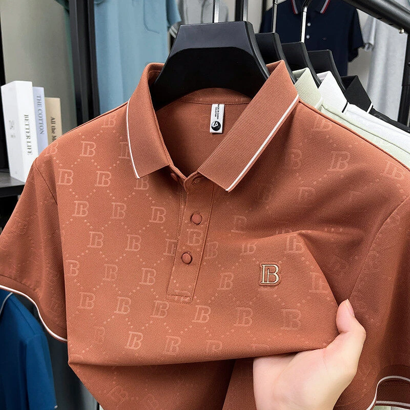夏季冰丝商务POLO衫男士潮流翻领短袖时尚休闲百搭修身T恤2511