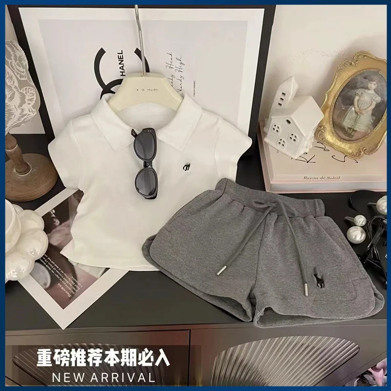 童装夏季女童套装中小童短袖Polo领上衣阔腿短裤儿童运动服两件套
