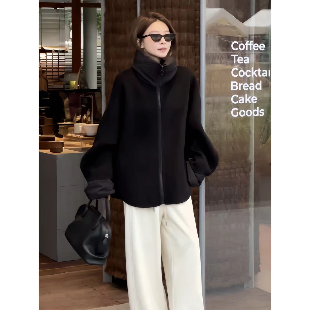 【老板周】小众设计 秋冬新品拼接设计廓形黑武士外套