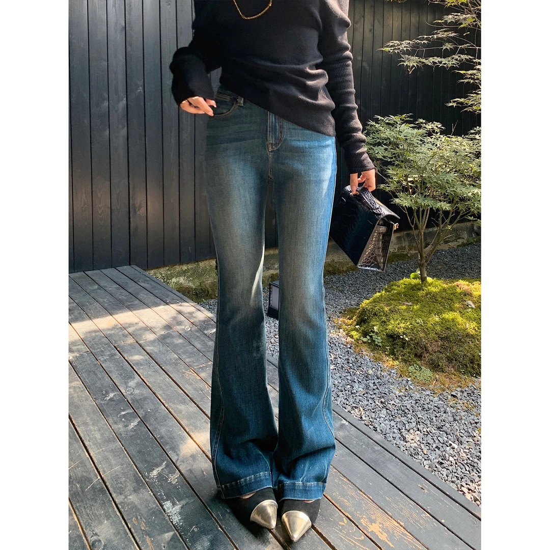 【LILYLIKES】“丹宁马蹄裤”髙质四面弹牛仔重磅水洗复古微喇牛仔裤