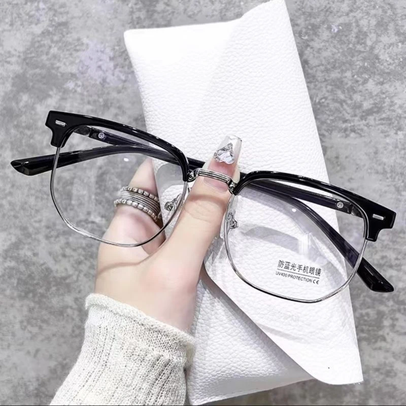 小红书同款半框近视眼镜理工男斯文痞帅防蓝光通勤平光镜女学生韩