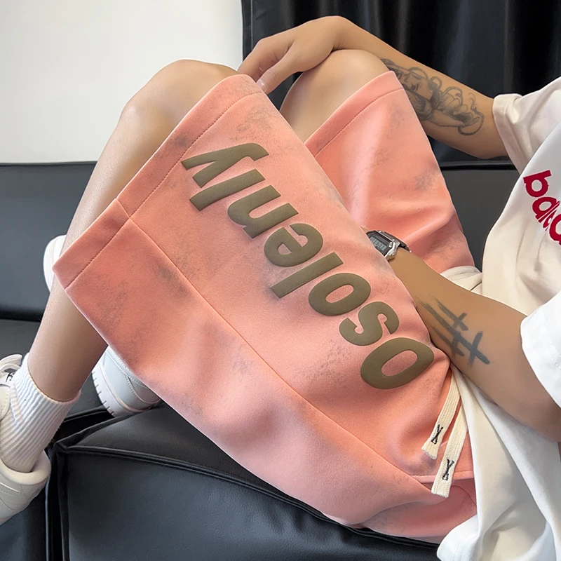 大码印花休闲短裤男夏季潮流美式复古高街宽松潮牌运动五分裤子