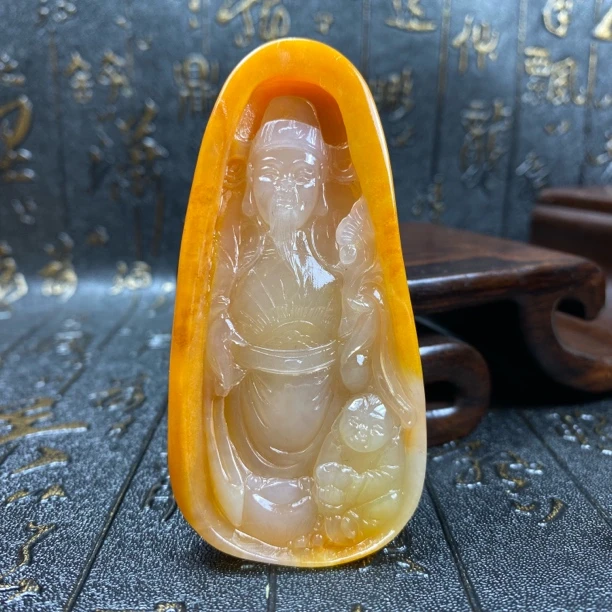 天然原矿黄龙玉财神吊坠