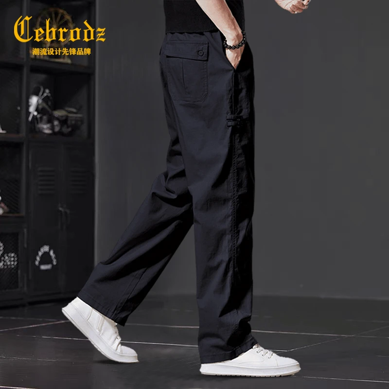 法国Cebrodz高端日系复古休闲裤男士秋季新款宽松直筒黑色裤子男
