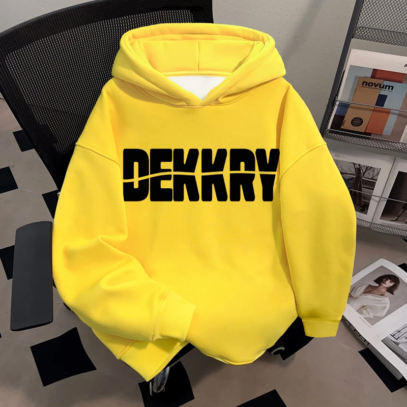 Dekkry潮流创意断裂字母印花秋冬无口袋连帽卫衣男女加绒百搭上衣