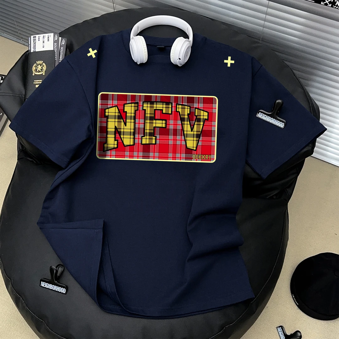 Dekkry休闲短袖夏季T恤宽松潮流简约男装圆领百搭毛巾绣情侣装