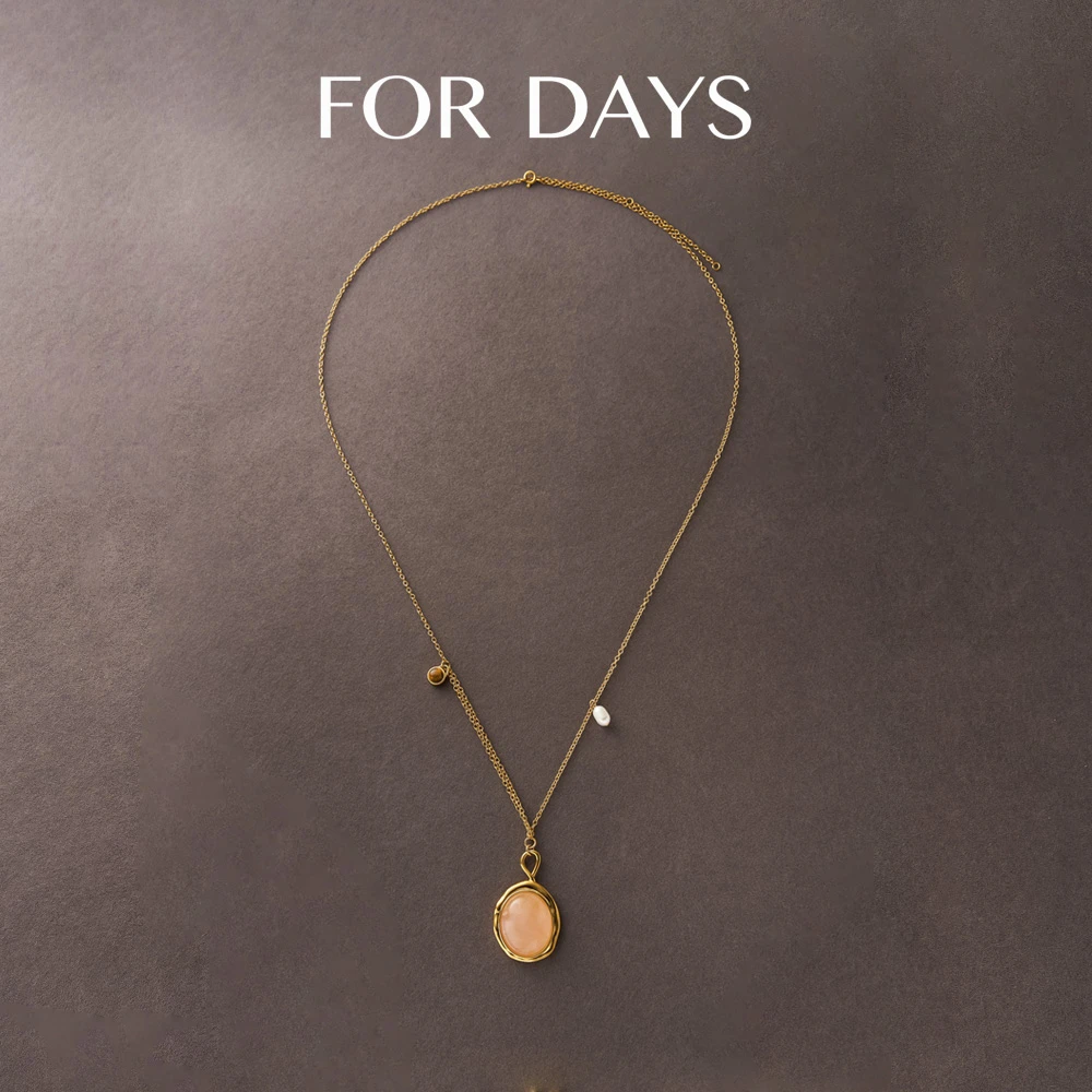FOR DAYS 铜合金仿水晶项链 夏日海樱｜不规则粉色长项链