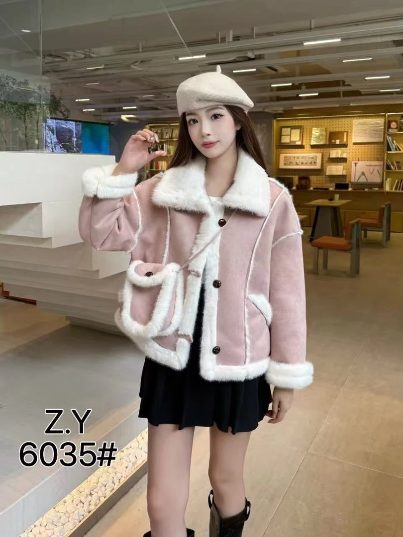 尔畔小个子皮毛一体2025新款气质宽松仿麂皮加绒加厚上衣6035款