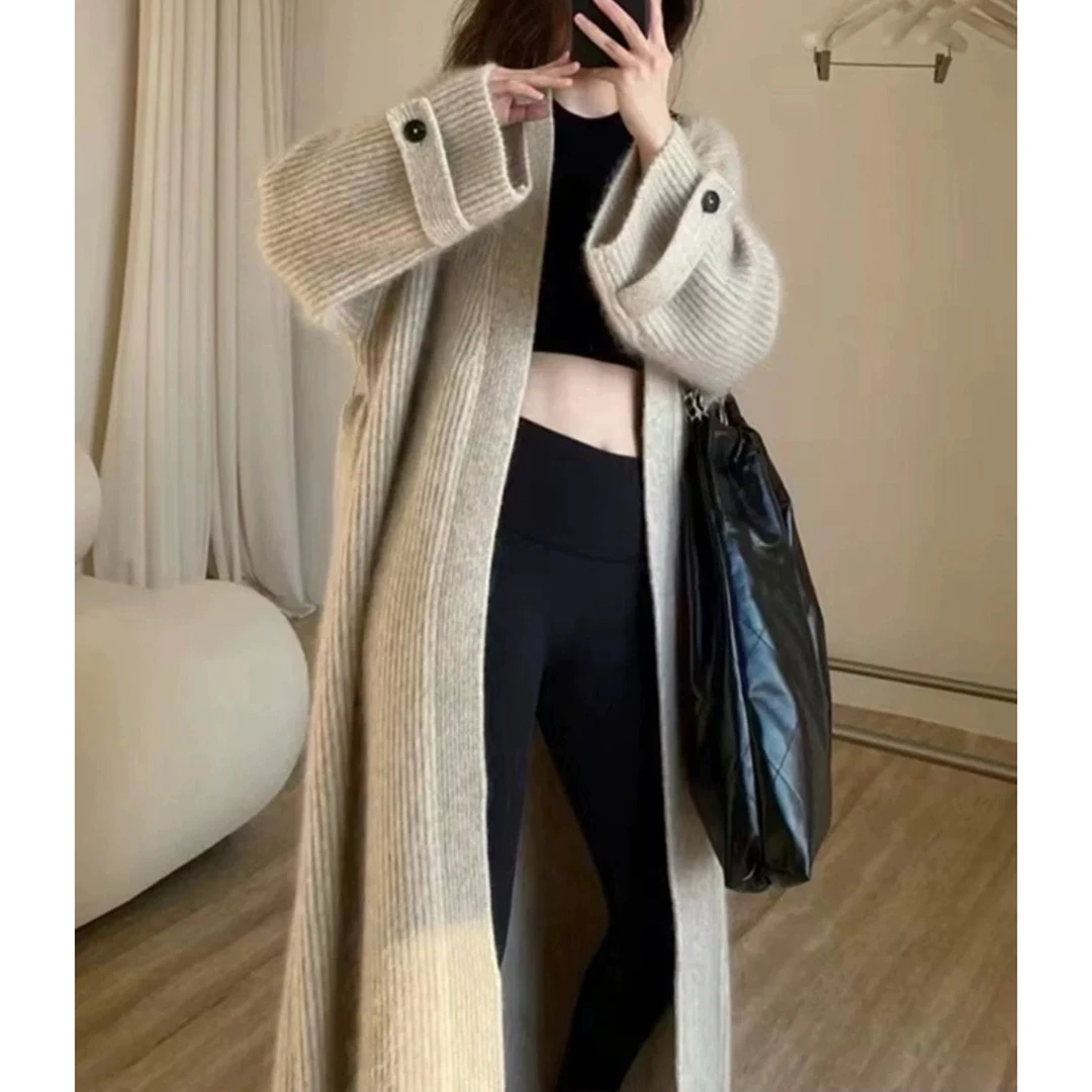 199  韩系慵懒风高级感长款针织毛衣开衫外套（A01）