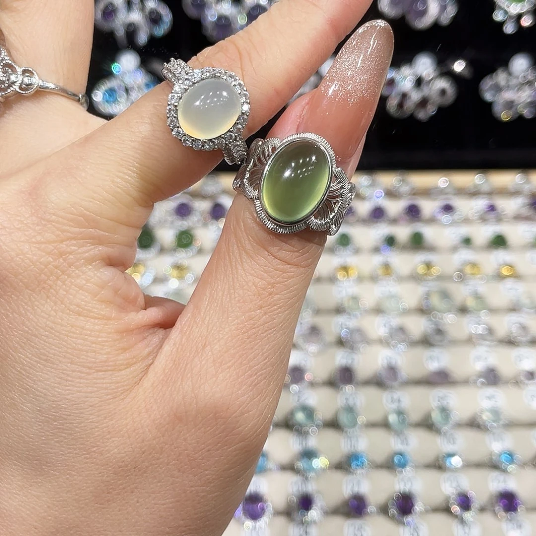 姷***蛇纹石玉银S925镶嵌戒指