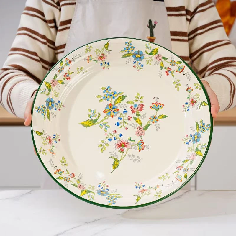 36厘米加厚珐琅搪瓷芳香花茶盘1个