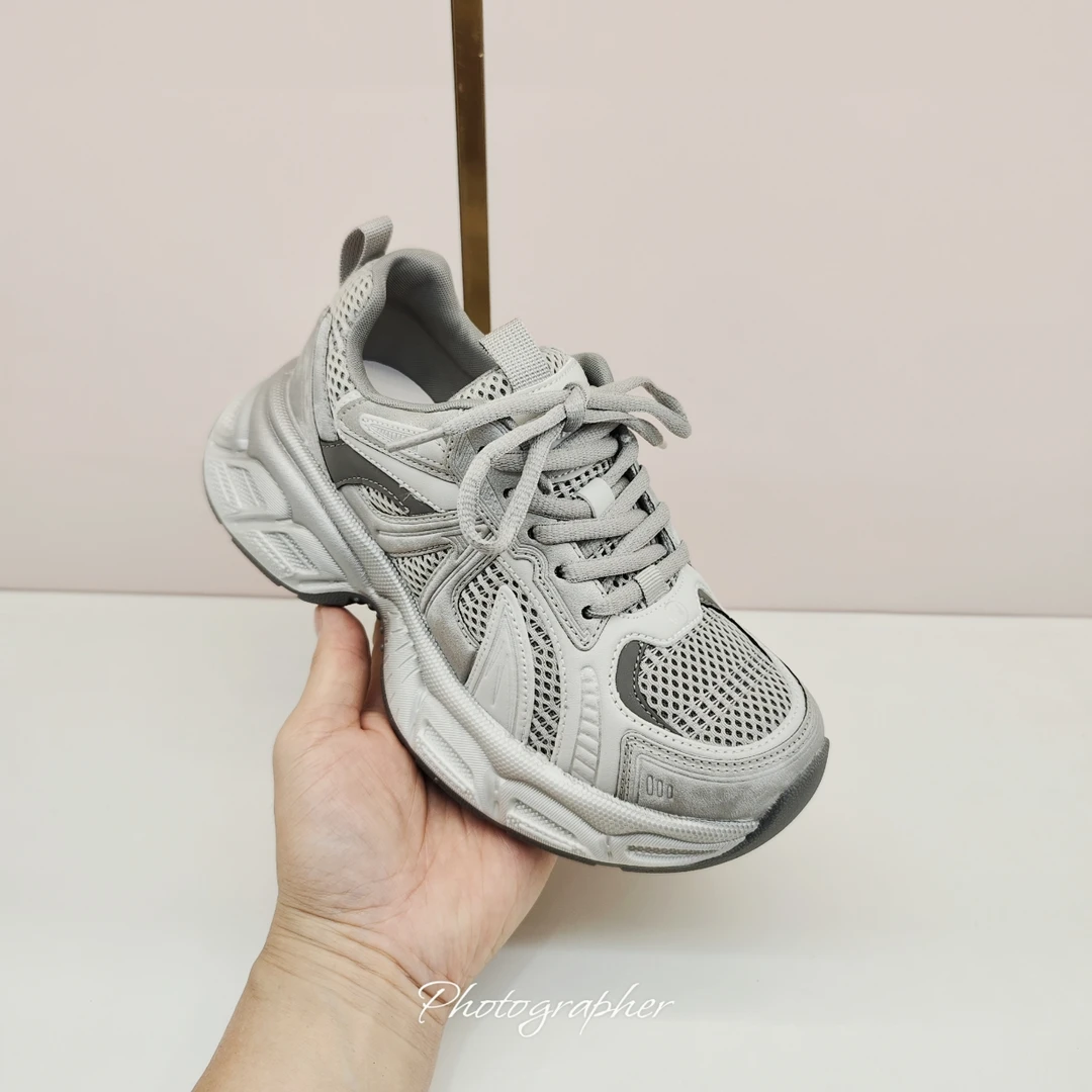 花花家实体店真皮女鞋258-160厚底网面老爹鞋透气休闲运动鞋