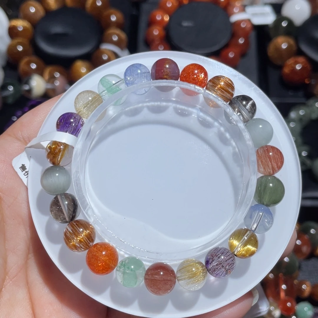 水晶手链未镶嵌发晶高品多宝8mm