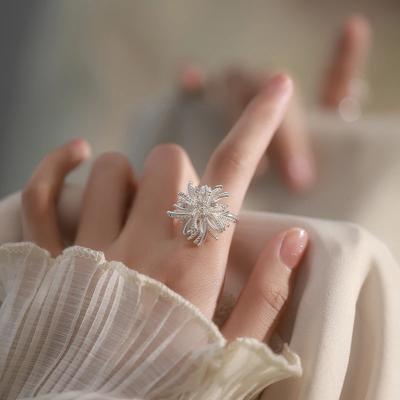 铜合金锆石戒指 烟花戒指女轻奢高级感小众开口可调节食指戒新款