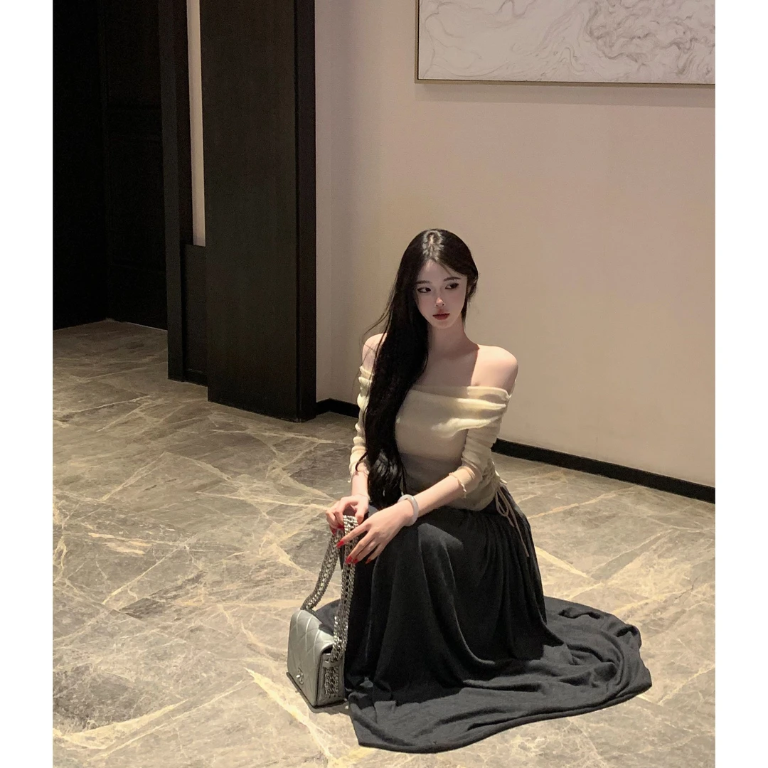 阿九一只 【碎星纱海】香槟网纱拉肩上衣（含抹胸）#LJ0007TZ