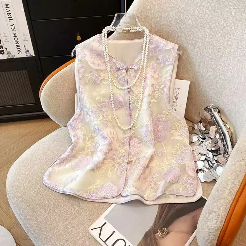 0195-（蝶恋花）新中式马夹中国风提花绣花百搭立领夏天宽松*163