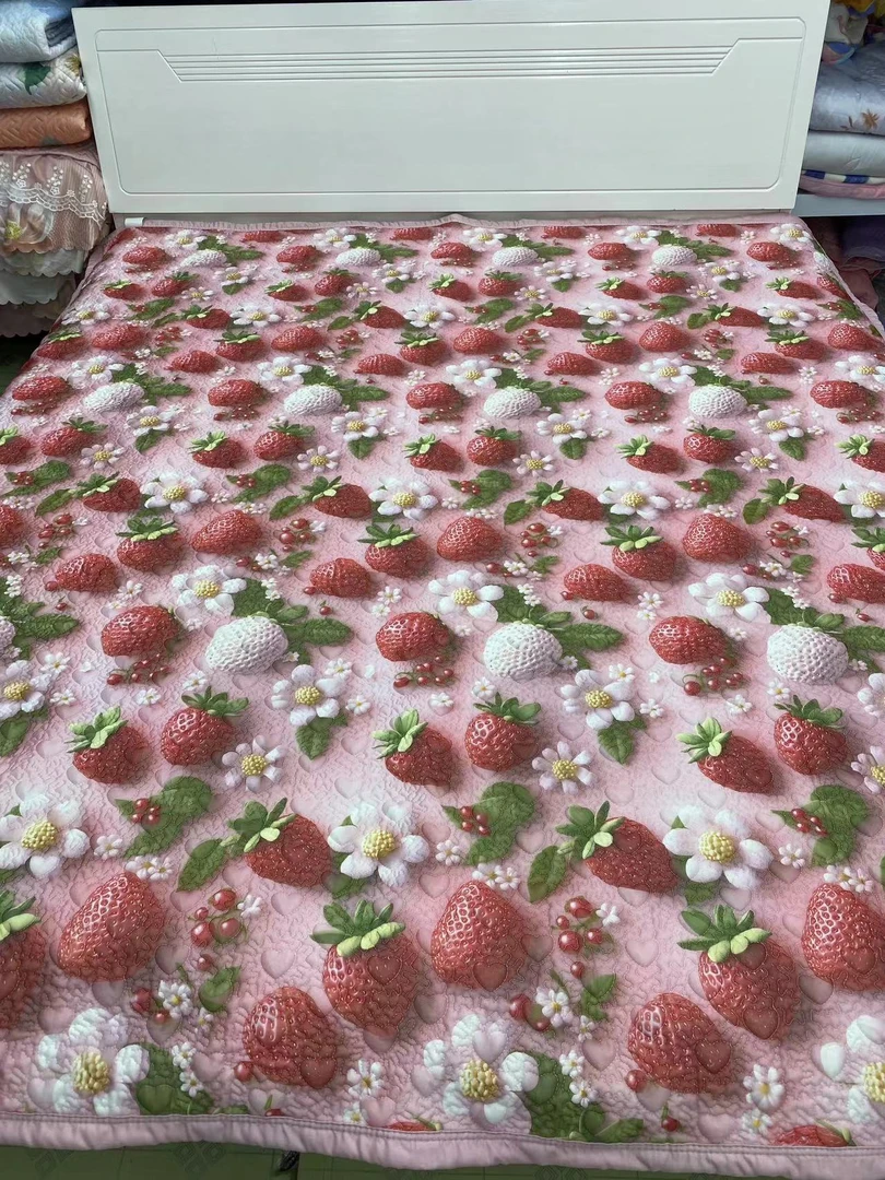 2025爆款5D立体冰激凌凉感丝软凉席【立体草莓】