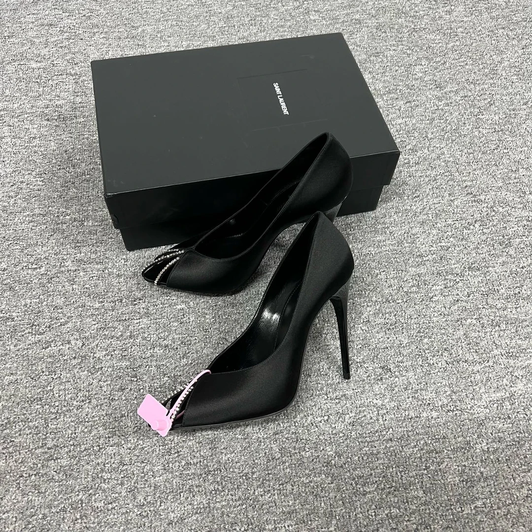 99新 YSL/圣罗兰 slp 缎面高跟鞋