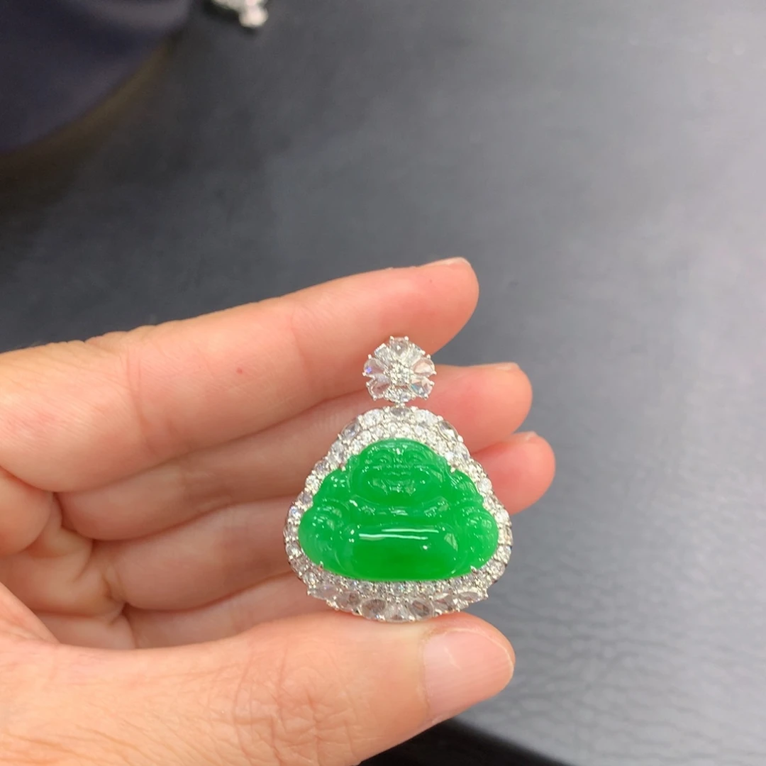 翡翠18K金镶嵌吊坠(不含链)