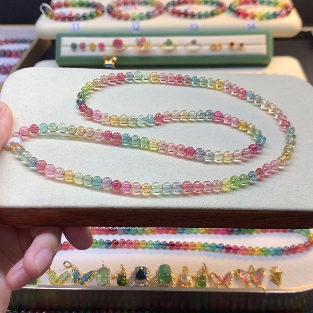 紫***雪未镶嵌手链碧玺艳丽人鱼色标5mm