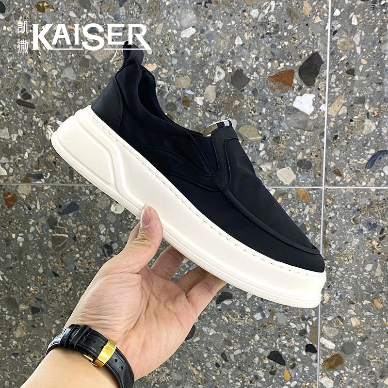 凯撒一脚蹬秋季男鞋舒适透气黑色开车鞋子男款软底耐磨运动帆布鞋
