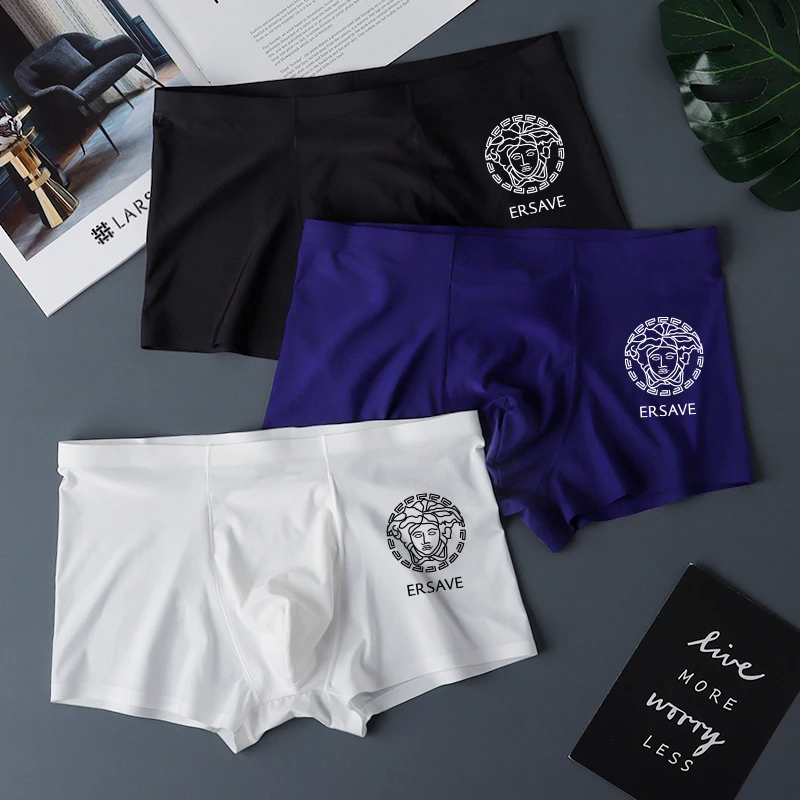 【3条装】男士冰丝平角裤运动内裤祼感透气裤头男无痕速干裤衩短裤