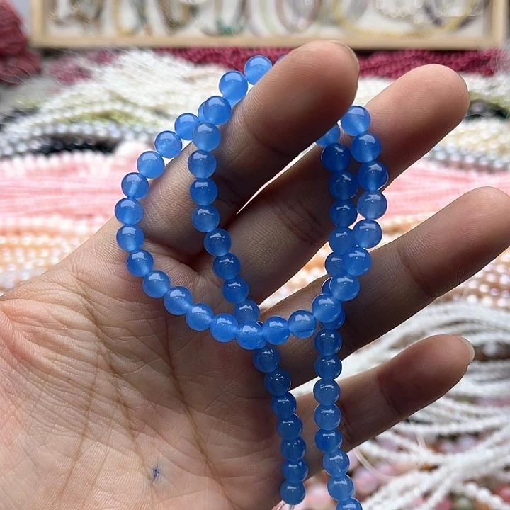 玛瑙/玉髓珠宝半成品未镶嵌一条6mm左右深海蓝宝