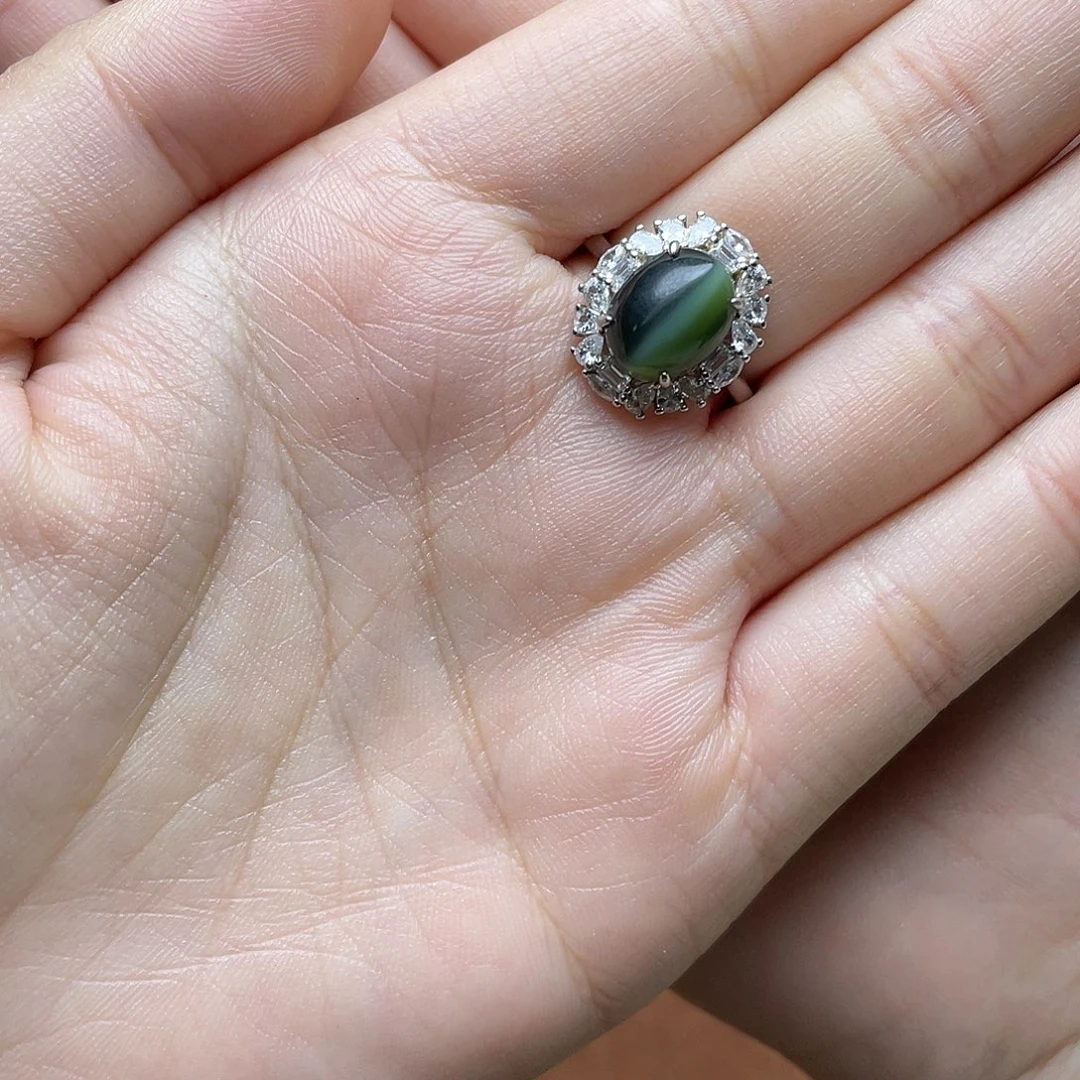 和田玉（碧玉）银S925镶嵌吊坠(赠链)戒指