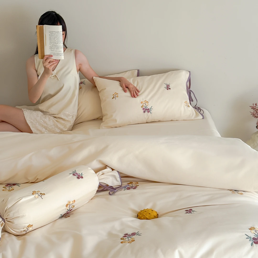秋冬全棉磨毛四件套法式复古轻奢100S长绒棉纯棉被套床单床上用品