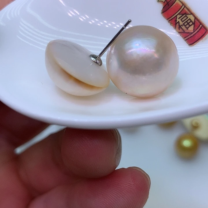 银S925镶嵌耳饰淡水珍珠