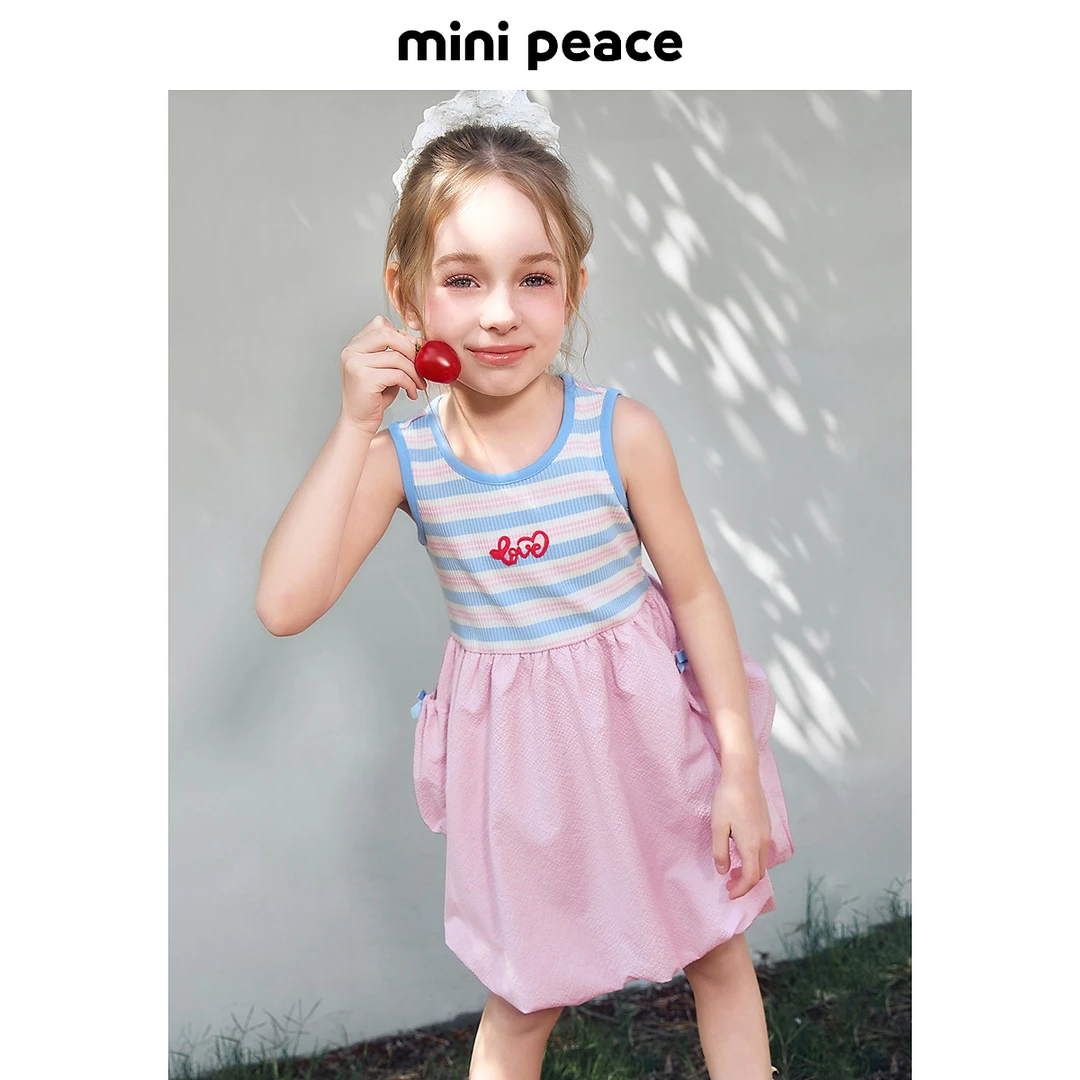 【时尚系列】太平鸟童装女童连衣裙夏季儿童条纹裙子拼接花苞裙