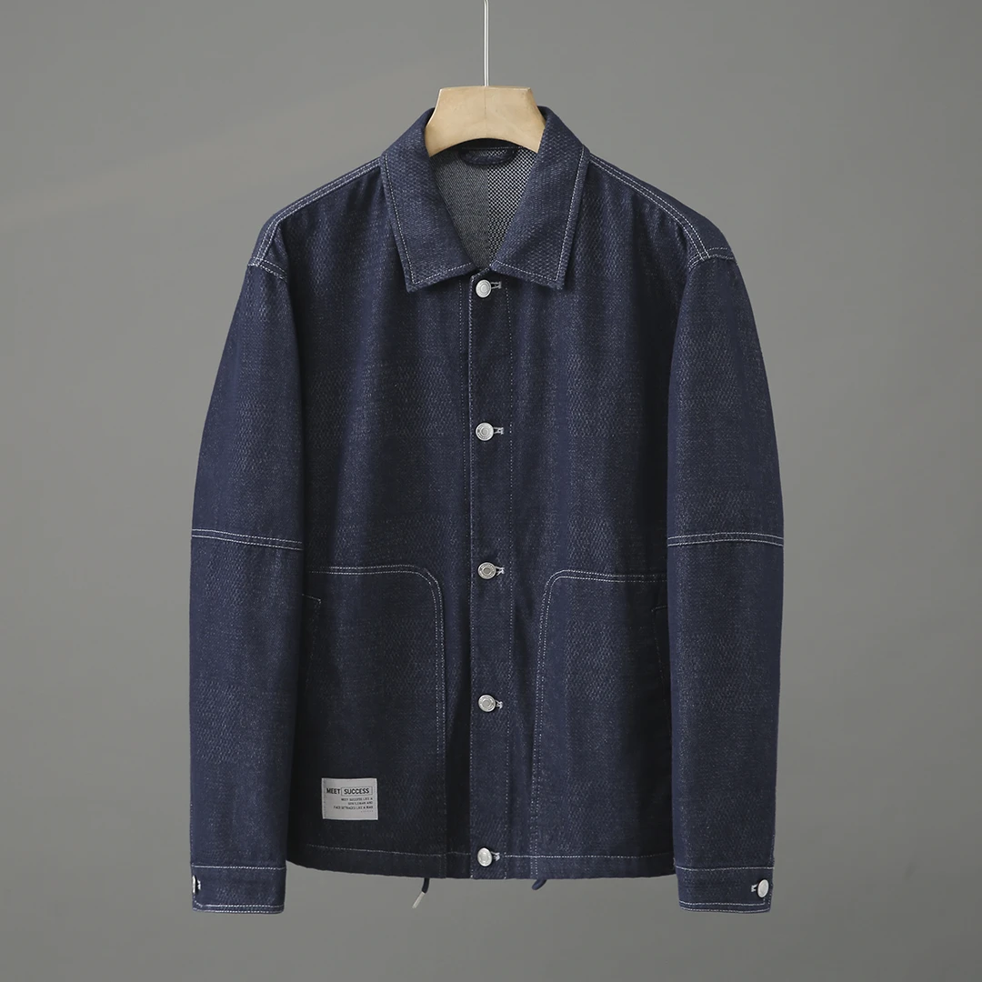 HS438剪标春秋季翻领明显口袋装饰百搭牛仔夹克外套