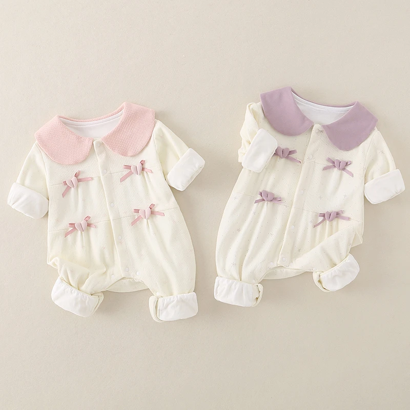 新生女宝宝春装连体衣2025新款洋气双层满月外出服可爱公主爬爬服